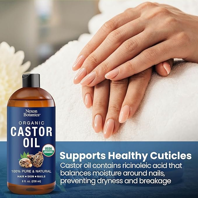 4 Nexon Botanics Organic Castor Oil 8 fl oz - Castor Oil Organic Cold Pressed Unrefined - Aceite De Ricino Organico - For Skin Care, Hair Care, Eyelashes, Eyebrows, Body