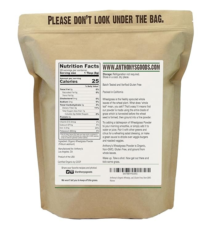 1 Anthony's Organic Wheatgrass Powder, 8 oz, Grown in USA, Whole Leaf, Gluten Free, Non GMO