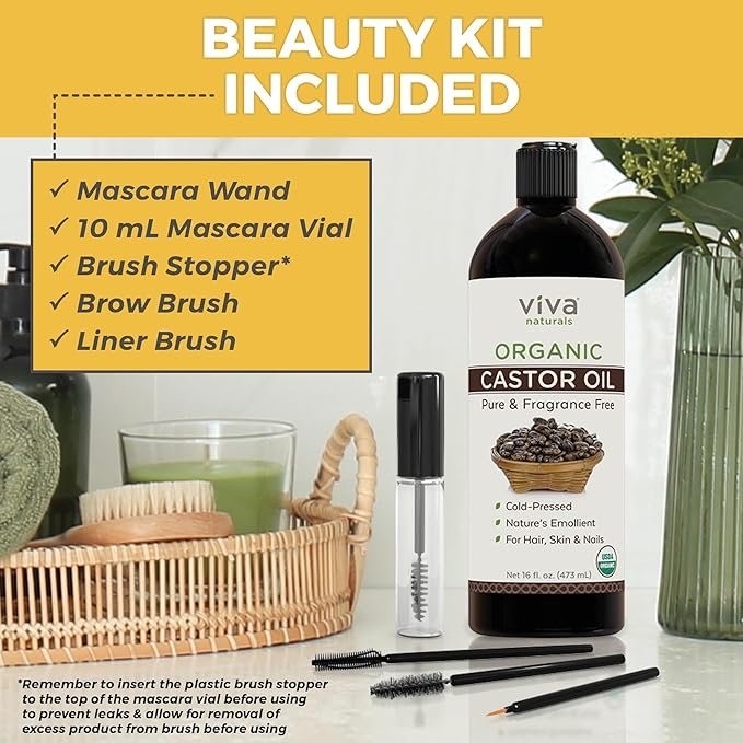4 Viva Naturals Cold pressed Organic Castor Oil 16 fl oz - Castor Oil for Face, Castor Oil for Eyelashes, Traditional Eyebrow Growth Serum, Castor Oil for Hair Growth - Certified Organic & Non-GMO