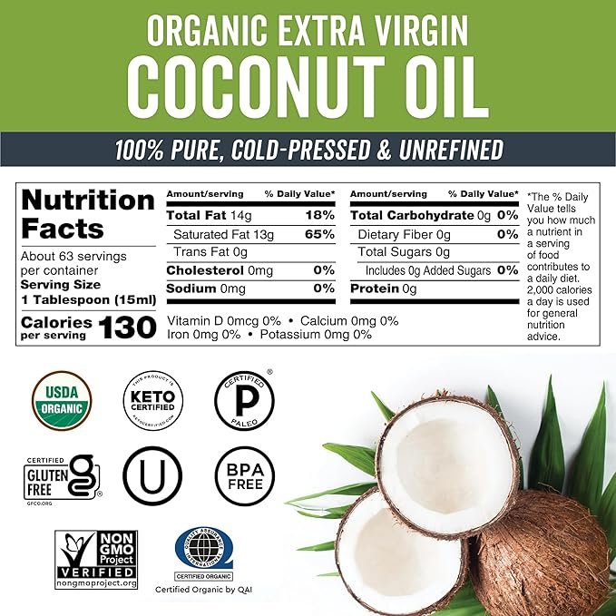5 Viva Naturals Organic Coconut Oil - Unrefined and Cold-Pressed, Natural Hair Oil, Skin Oil and Cooking Oil with Fresh Flavor, Non-GMO Extra Virgin Coconut Oil (Aceite de Coco), USDA Organic, 32 oz