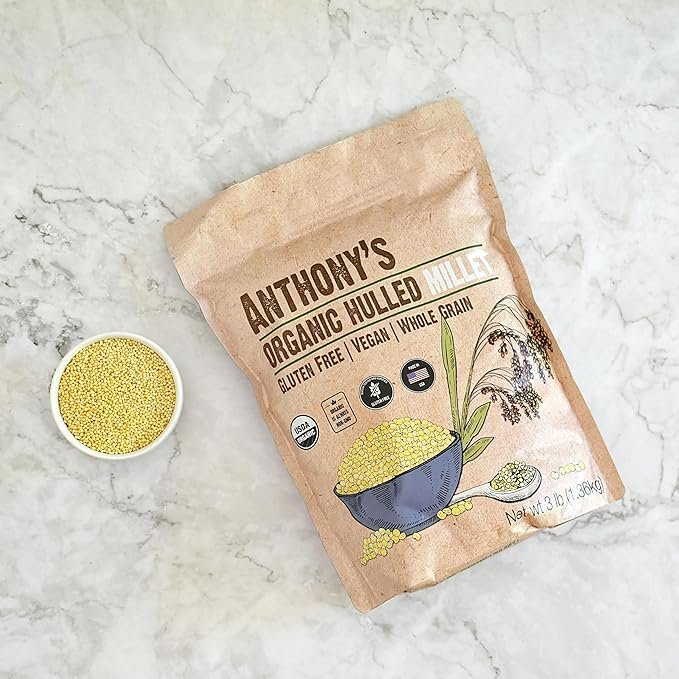 4 Anthony's Organic Hulled Millet, 3 lb, Gluten Free, Raw & Grown in USA