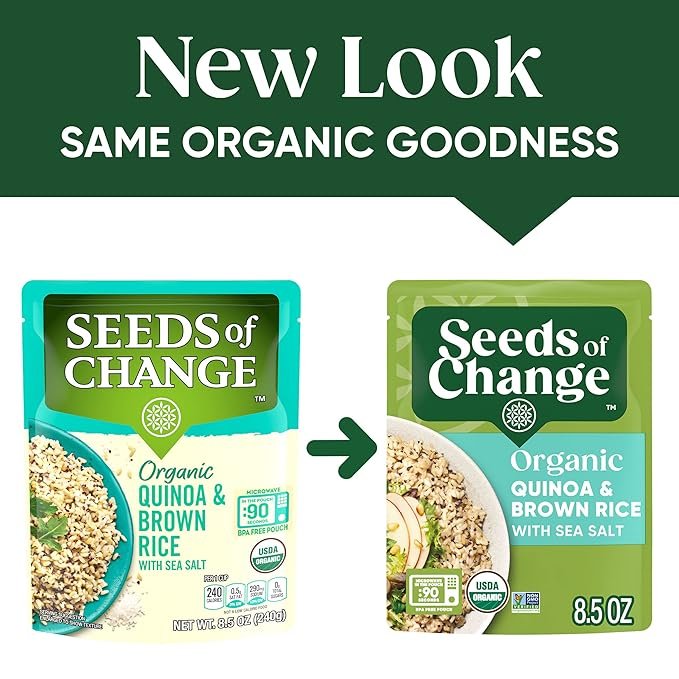 2 Seeds of Change Organic Quinoa & Brown Rice with Sea Salt, Good Source of Fiber, No Artificial Ingredients, Vegetarian Friendly, USDA Certified Organic, Gluten Free & Non-GMO, 8.5 Ounce Microwavable Pouch (Pack of 12)