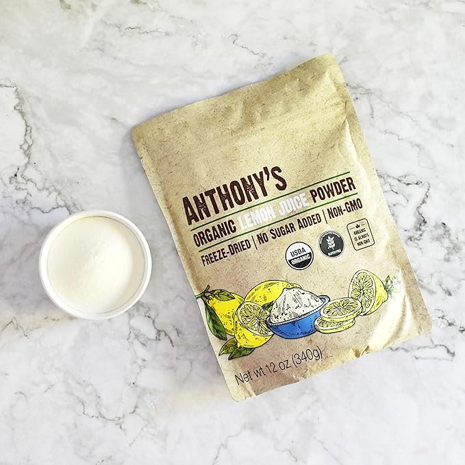 4 Anthony's Organic Lemon Juice Powder, 12 ounce, Freeze Dried, Cold Pressed, No Sugar Added, Gluten Free, Non GMO