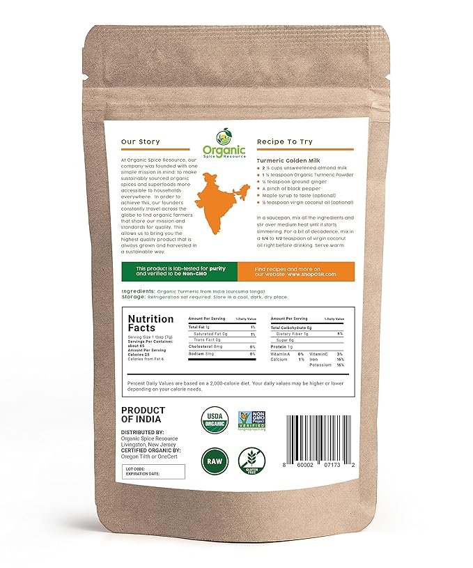 4 Organic Turmeric Powder w/Curcumin | 16 Ounce / 454g | USDA Organics and Non-GMO | Lab Tested for Heavy Metal and Purity | 100% Raw and Natural by OSR