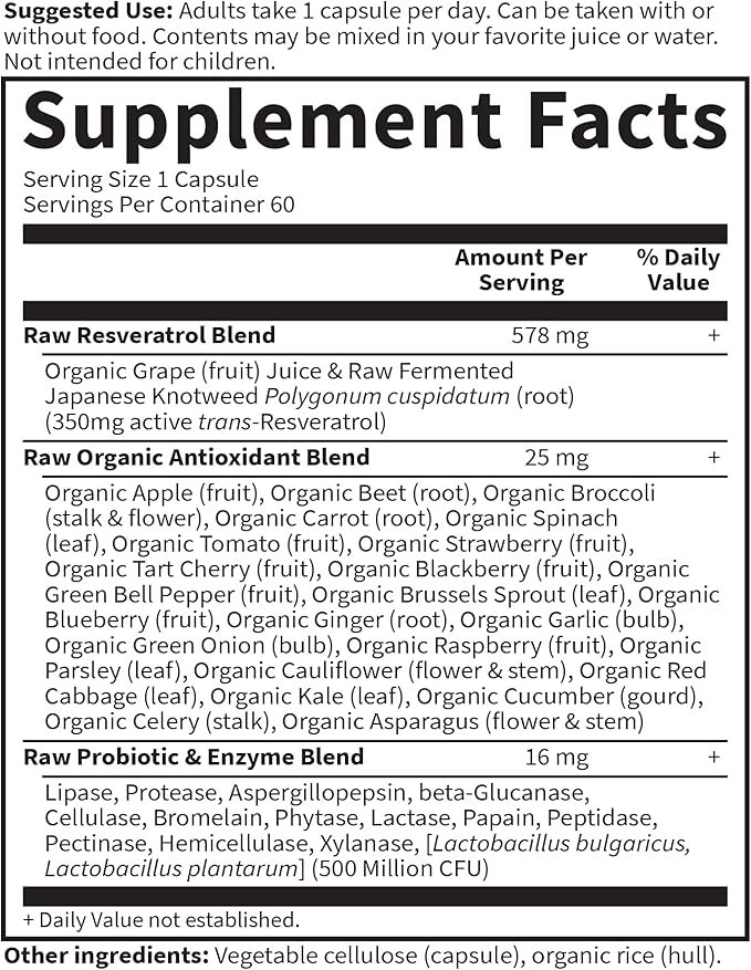 4 Garden Of Life Heart Resveratrol Supplement - Raw Whole Food Antioxidant Formula for Heart Health, 60 Capsules