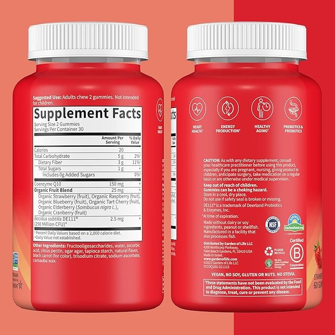 6 CoQ10 Gummies 150 mg, Coenzyme Q10 for Heart Health, Energy Production & Healthy Aging + Prebiotics & Probiotics for Digestion, Vitamin Code Non-GMO, Gluten-Free, 60 Strawberry Gummies, 30 Day Supply