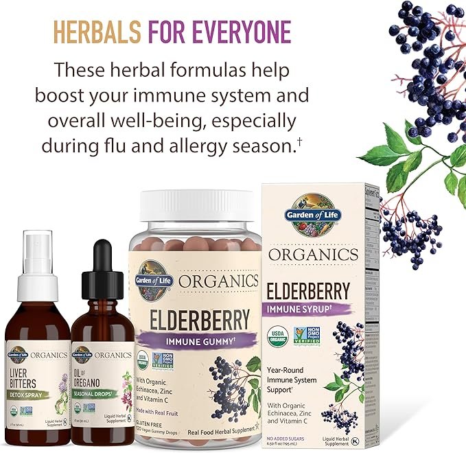 6 Garden of Life Organics Elderberry Gummies for Adults & Kids - Immune Support Supplement with Organic Fruit, Herbal Blend, Elderberry, Echinacea, Zinc, Vitamin C, 120 Vegan Gluten Free Gummies