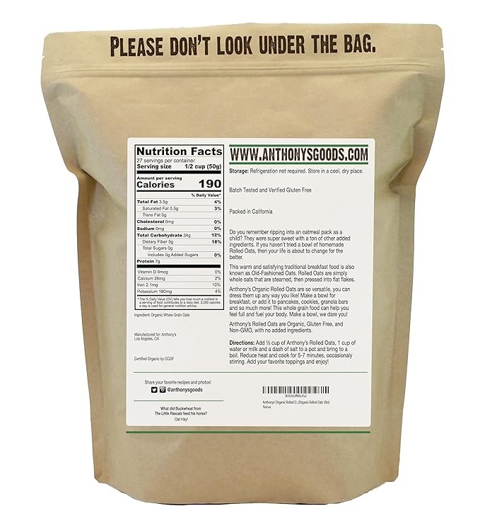 1 Anthony's Organic Rolled Oats, 3 lb, Gluten Free, Non GMO, Old Fashioned, Whole Grain