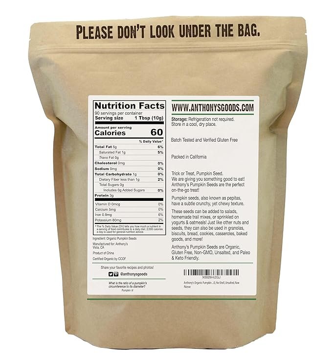 1 Anthony's Organic Pumpkin Seeds, 2 lb, Gluten Free, Non GMO, No Shell, Unsalted, Raw