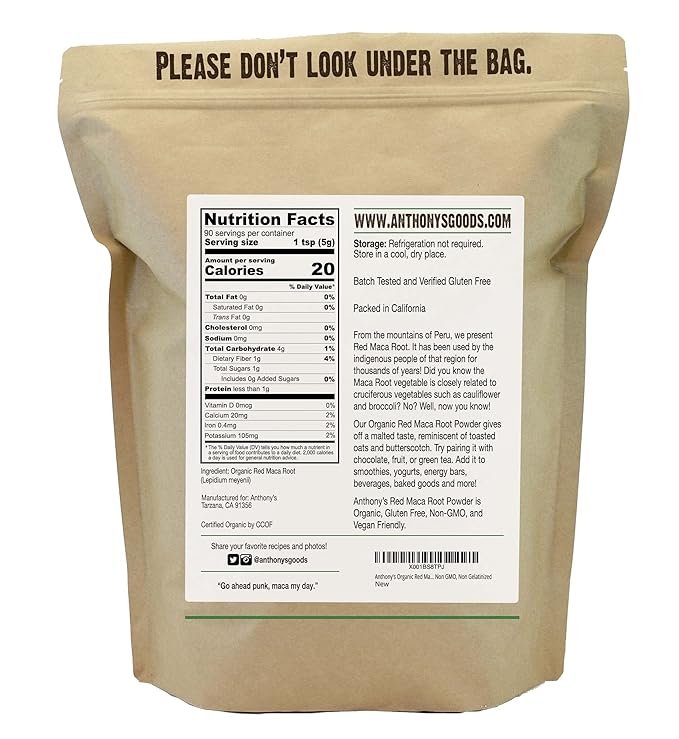 1 Anthony's Organic Red Maca Powder, 1 lb, Raw, Gluten Free, Non GMO, Non Gelatinized