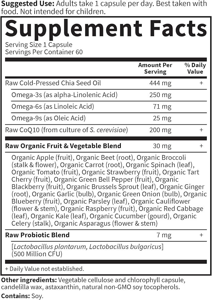 4 Garden of Life Vegetarian Omega 3 6 9 Supplement - Raw CoQ10 Chia Seed Oil Whole Food Nutrition with Antioxidant Support, 60 Capsules