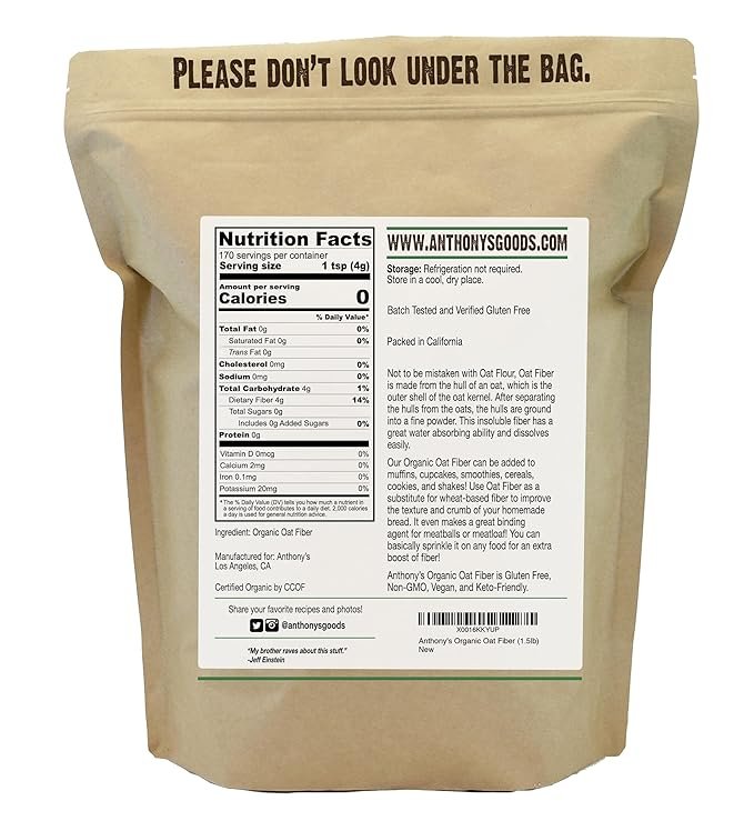 1 Anthony's Organic Oat Fiber, 1.5 lb, Gluten Free, Non GMO, Keto Friendly, Product of USA