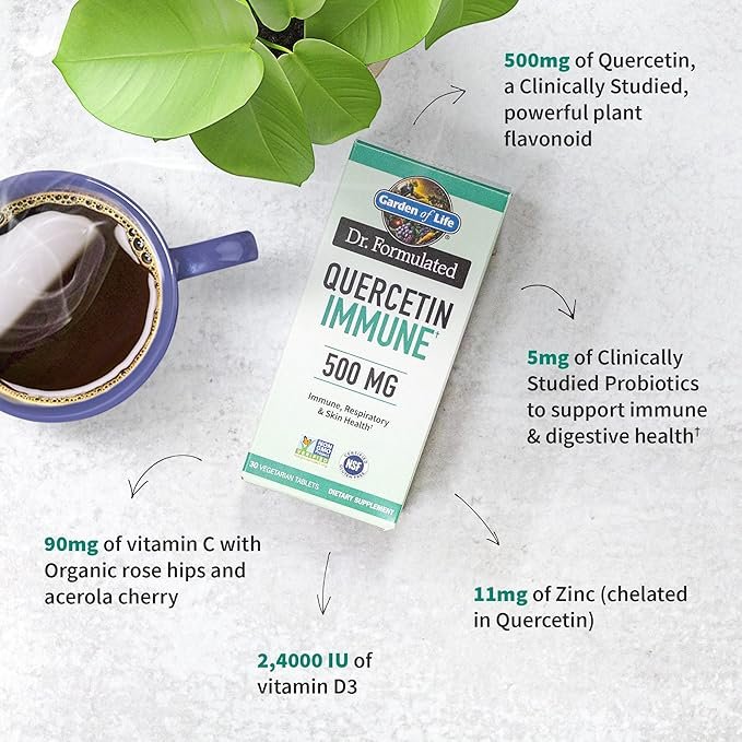 1 Garden of Life Quercetin Once Daily Immune System Support Supplement with Vitamin C, D & Probiotics – Dr Formulated – Immune Health, Respiratory Health, Skin Health, Gluten Free, Non GMO – 30 Tablets