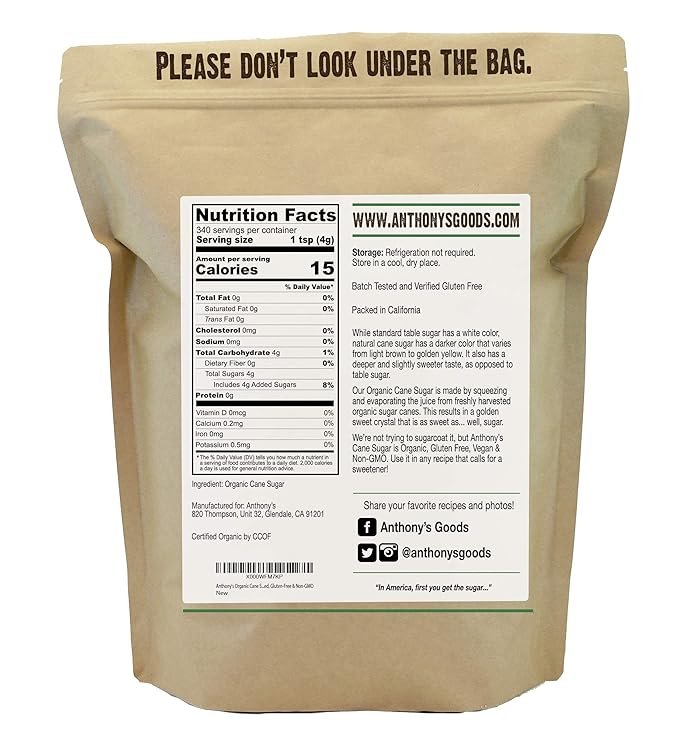 1 Anthony's Organic Cane Sugar, 3 lb, Granulated, Gluten Free & Non GMO