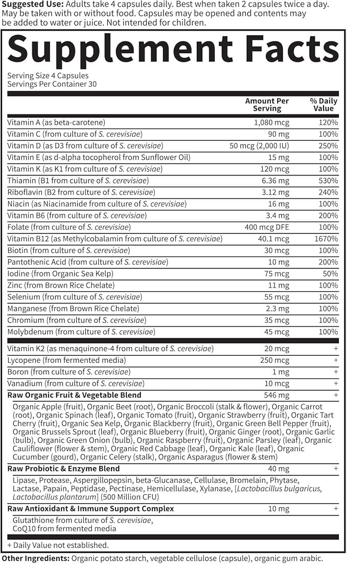4 Garden of Life Multivitamin for Men, Vitamin Code 50 & Wiser Men's Raw Whole Food Vitamin Supplement with Probiotics, Vegetarian, 120 Capsules