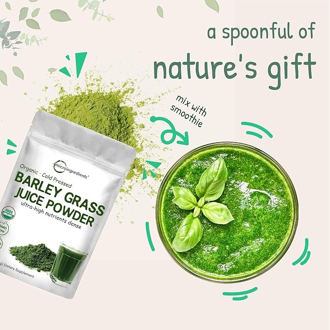 5 Micro Ingredients Organic Barley Grass Juice Powder, 10 Ounce, Cold Pressed, US Grown, Rich in Immune Vitamin, Fibers, Minerals, Antioxidants and Protein, Support Immune System and Digestion, Vegan