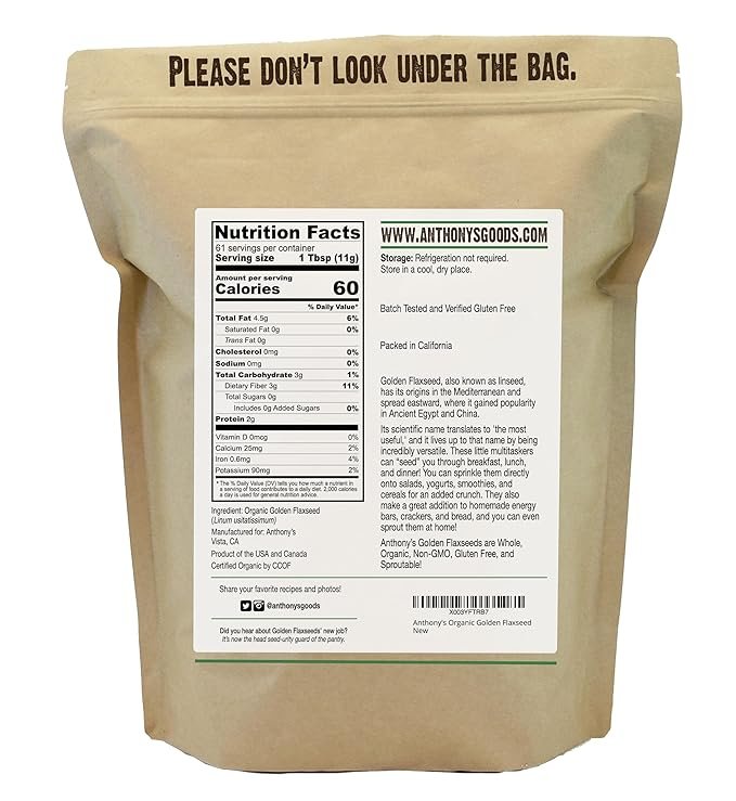 1 Anthony's Organic Whole Golden Flaxseeds, 1.5 lb, Gluten Free, Non-GMO, Vegan