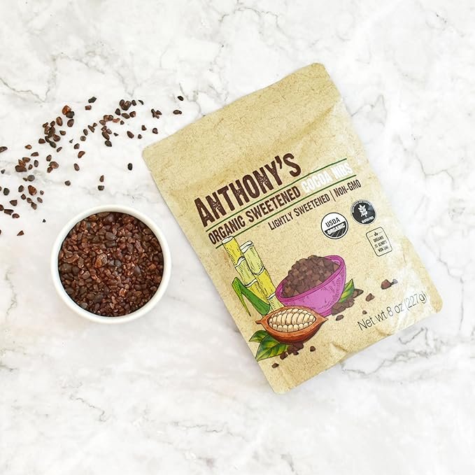 5 Anthony's Organic Sweetened Cocoa Cacao Nibs, 8 ounce, Gluten Free, Non-GMO, Non-Irradiated, Sweetened with Cane Sugar