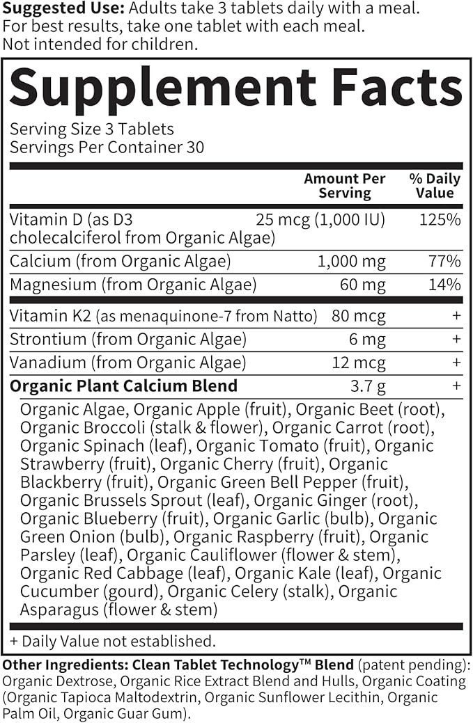 5 Garden of Life Organics Plant Calcium Supplement Made from Whole Foods with Magnesium, Vitamin D as D3, and Vitamin K as MK7, Gluten-Free - 30 Day Count