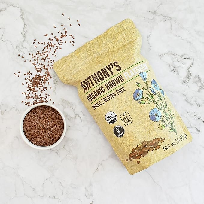 4 Anthony's Organic Brown Whole Flaxseed, 2 lb, Batch Tested and Gluten Free, Raw, Non GMO, Sproutable, Keto Friendly