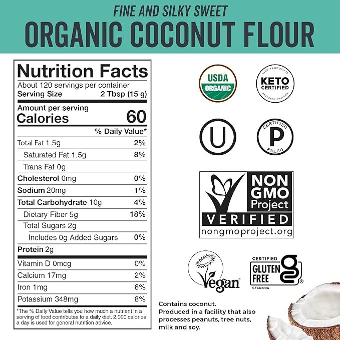 1 Viva Naturals Organic Coconut Flour (4 lbs) - Gluten Free Flour Substitute for Keto, Paleo and Vegan Baking, Low Fat and Fiber-Rich Coconut Baking Flour, Non-GMO, Unbleached and Unrefined, 1.81 kg