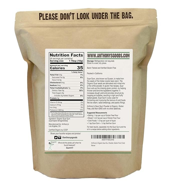 1 Anthony's Organic Guar Gum Powder, 12 oz, Gluten Free, Non GMO, Keto Friendly