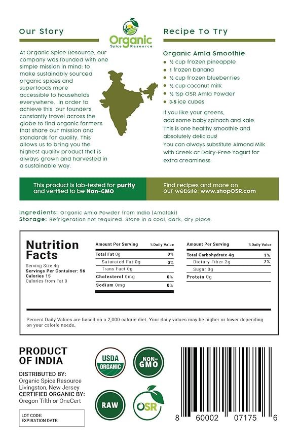 3 Organic Amla Powder | 8 oz (226g) | Amalaki, Non-GMO, 100% Raw from India, by SHOPOSR