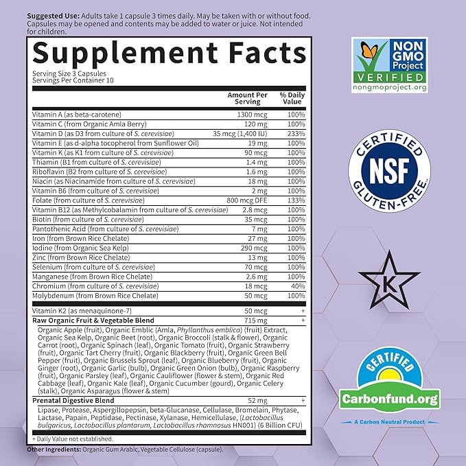 4 Garden of Life Prenatal Multivitamin for Women with Iron, Folate & Vitamin C and D3 for Neural Development & Probiotics for Immune Support – Vitamin Code – Non-GMO, Gluten-Free, Kosher, 10 Day Supply