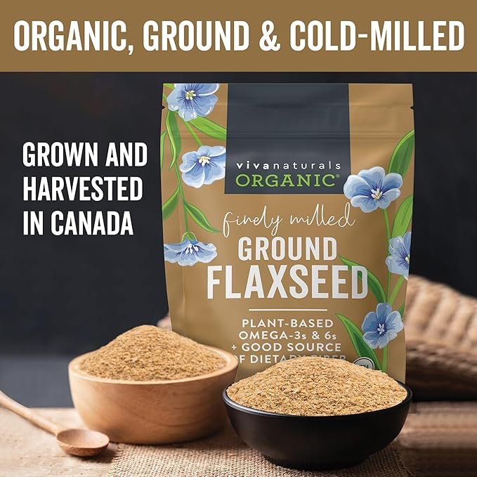 1 Viva Naturals Organic Ground Flaxseed - Premium Quality Plant-Based Protein and Vegan Omega 3 with Fiber, Perfect for Smoothies, Non-GMO and Gluten Free, 15 oz (425 g)