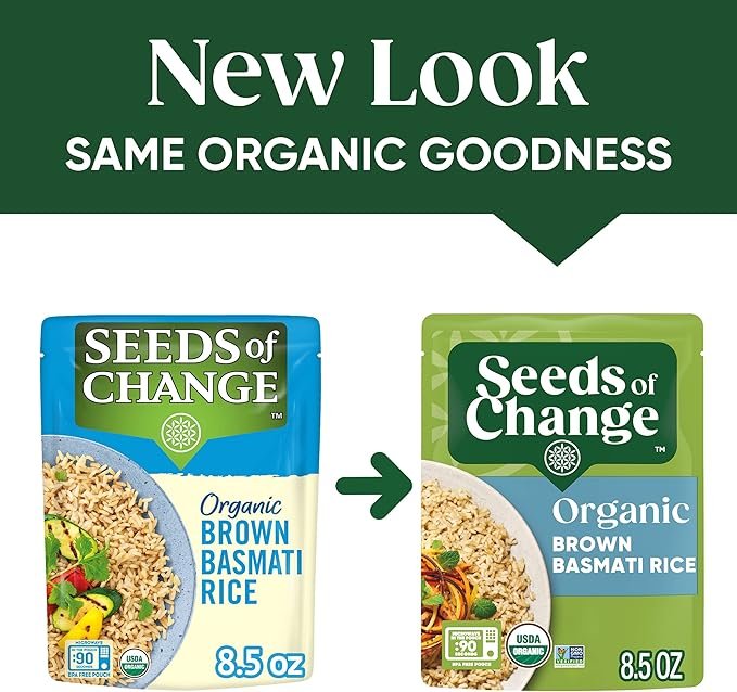 2 SEEDS OF CHANGE Certified Organic Brown Basmati Rice, Organic Food, 8.5 OZ Pouch