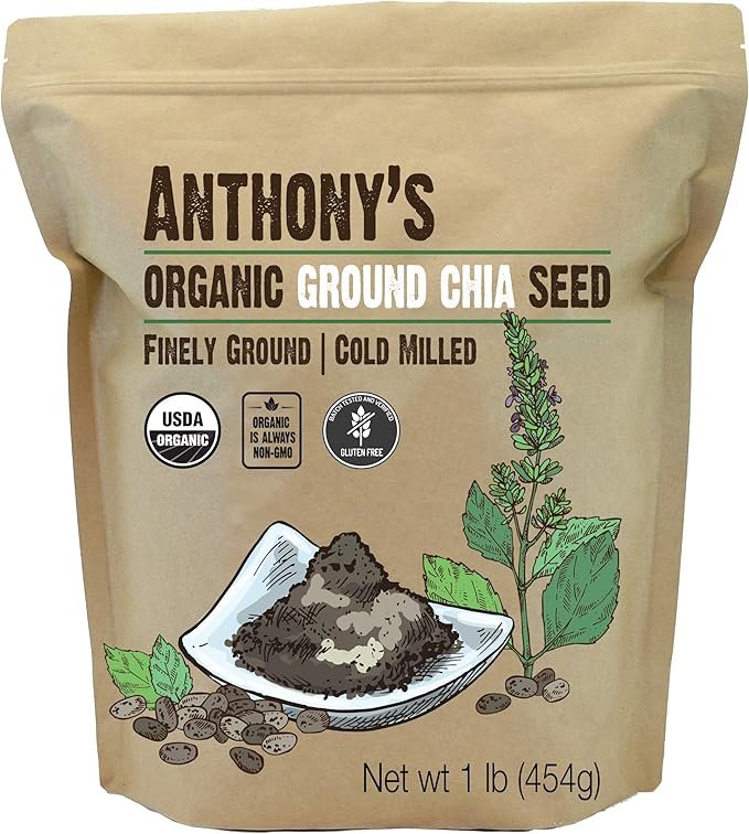 4 Anthony's Organic Ground Chia Seed, 1 lb, Finely Ground, Cold Milled, Gluten Free, Non GMO