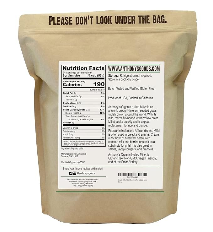 1 Anthony's Organic Hulled Millet, 3 lb, Gluten Free, Raw & Grown in USA