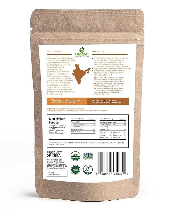 3 Organic Fenugreek Powder | 8 oz - 226g | USDA Organics and Non-GMO Verified Project Approved | Product of India | 100% Raw and Natural | Resealable Kraft Bag by SHOPOSR