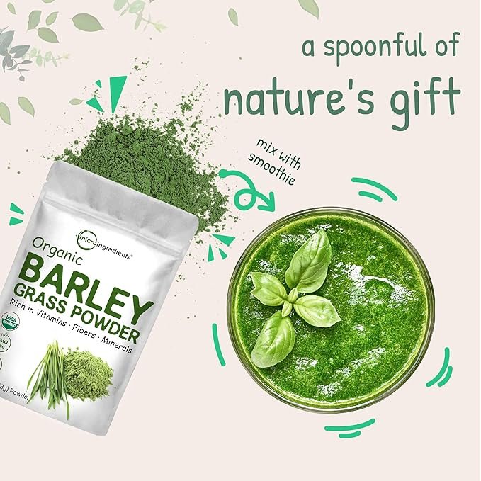 5 Organic Barley Grass Powder, 16 Ounces | US Grown | Rich in Vitamins, Minerals, Fibers, & Antioxidants | Superfood Greens Mix for Immune Health and Digestion Support | Non-GMO