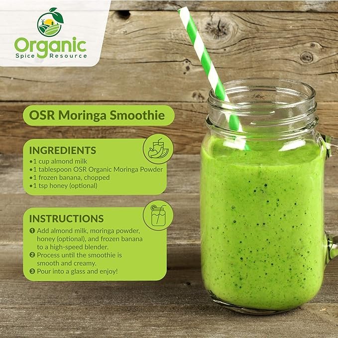 6 Organic Moringa Powder - 8 oz (226g) | USDA Organics, Non-GMO, Kosher, Halal, Moringa Olifera Powder - 100% Raw and Natural, by SHOPOSR