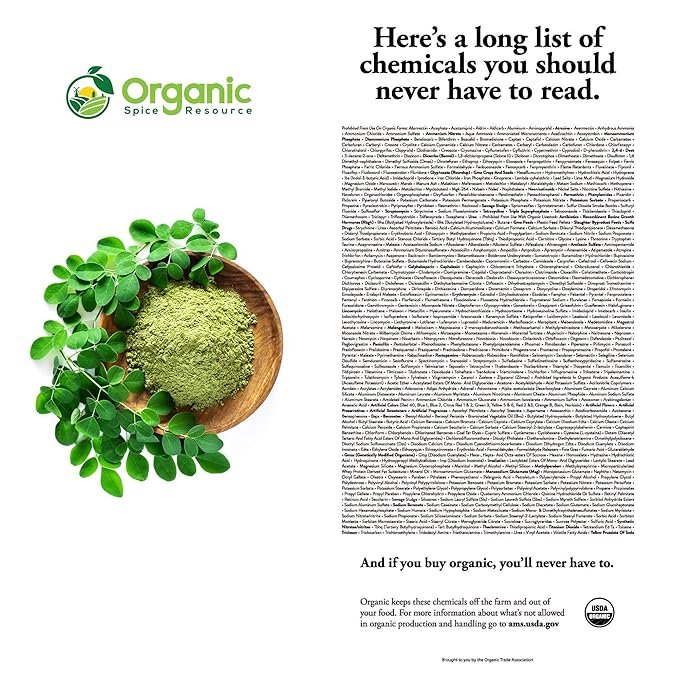 5 Organic Moringa Powder - 8 oz (226g) | USDA Organics, Non-GMO, Kosher, Halal, Moringa Olifera Powder - 100% Raw and Natural, by SHOPOSR