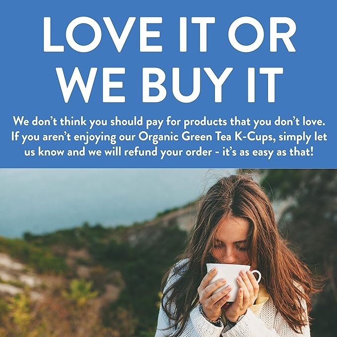 3 Organic Green Tea K-Cup Pods, 24 Pods by FGO - Keurig Compatible - Naturally Occurring Caffeine, Premium Green Tea is USDA Organic, Non-GMO, & Recyclable