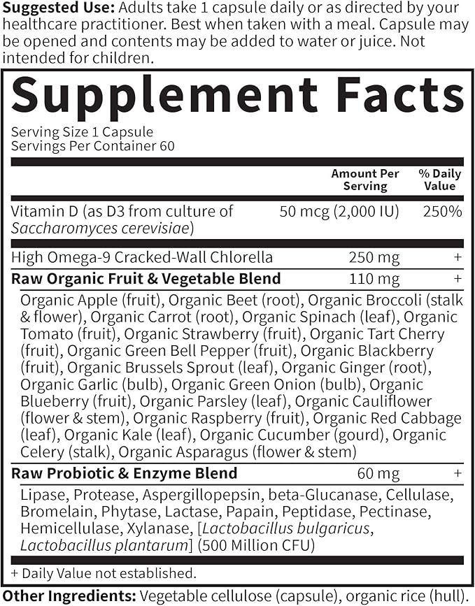 4 Garden of Life Vitamin D, Vitamin Code Raw D3, Vitamin D 2,000 IU, Raw Whole Food Vitamin D Supplements with Chlorella, Fruit, Veggies & Probiotics for Bone & Immune Health, 60 Vegetarian Capsules