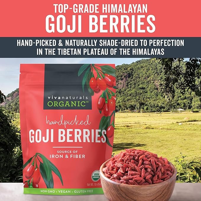 4 Viva Naturals Organic Dried Goji Berries, 16 oz (1 lb) Non-GMO and Vegan Wolfberries, Perfect for Baking, Smoothies, Teas and Snacks, Goji Berries Organic