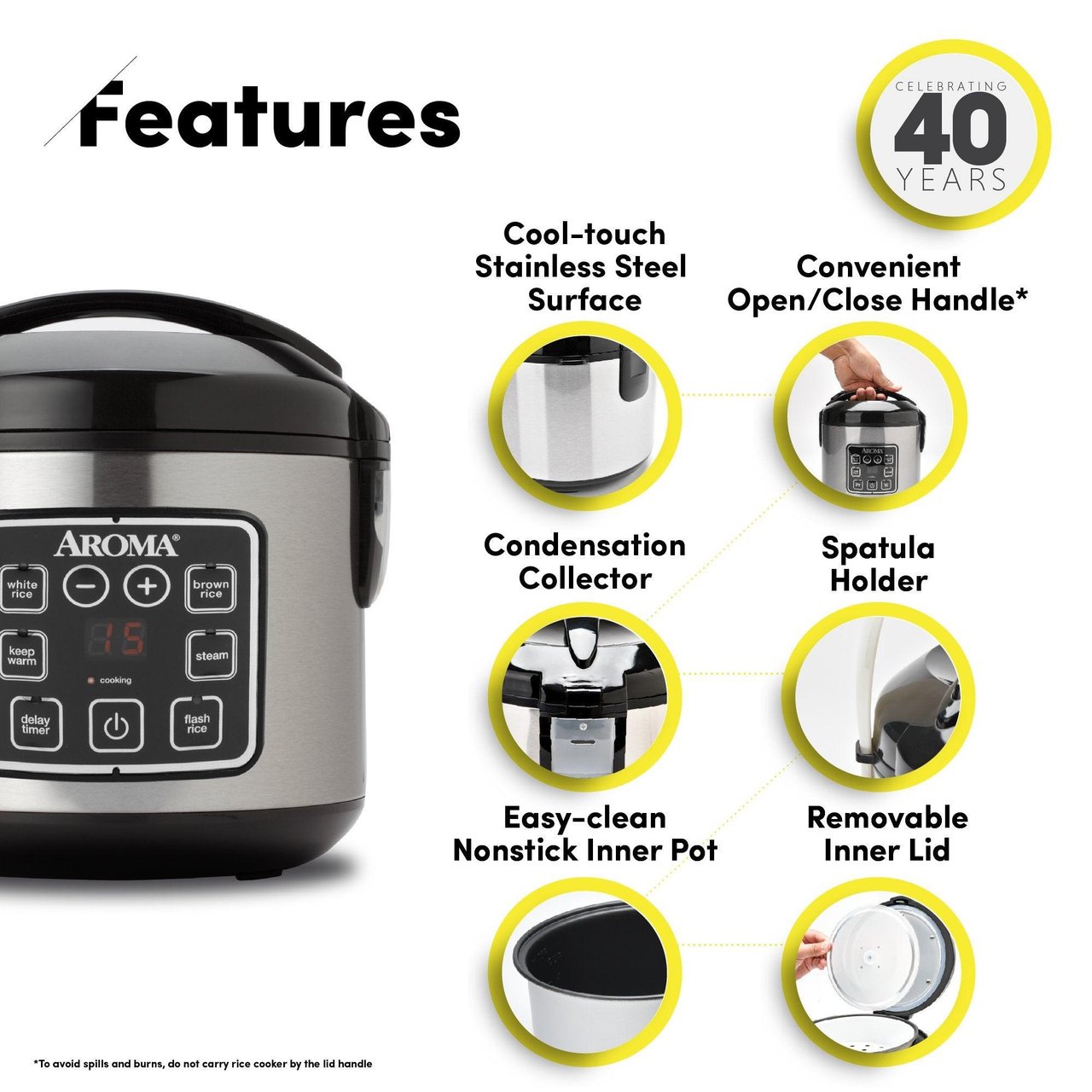 6 AROMA Digital Rice Cooker, 4-Cup (Uncooked) / 8-Cup (Cooked), Steamer, Grain Cooker, Multicooker, 2 Qt, Stainless Steel Exterior, ARC-914SBD