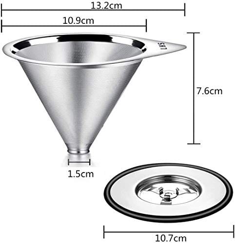 5 Stainless Steel Coffee Dripper by LHS - Single Cup Reusable Coffee Maker with Non-slip Stand and Cleaning Brush