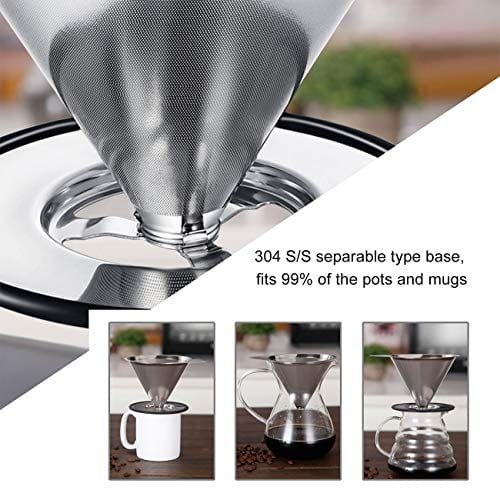 2 Stainless Steel Coffee Dripper by LHS - Single Cup Reusable Coffee Maker with Non-slip Stand and Cleaning Brush