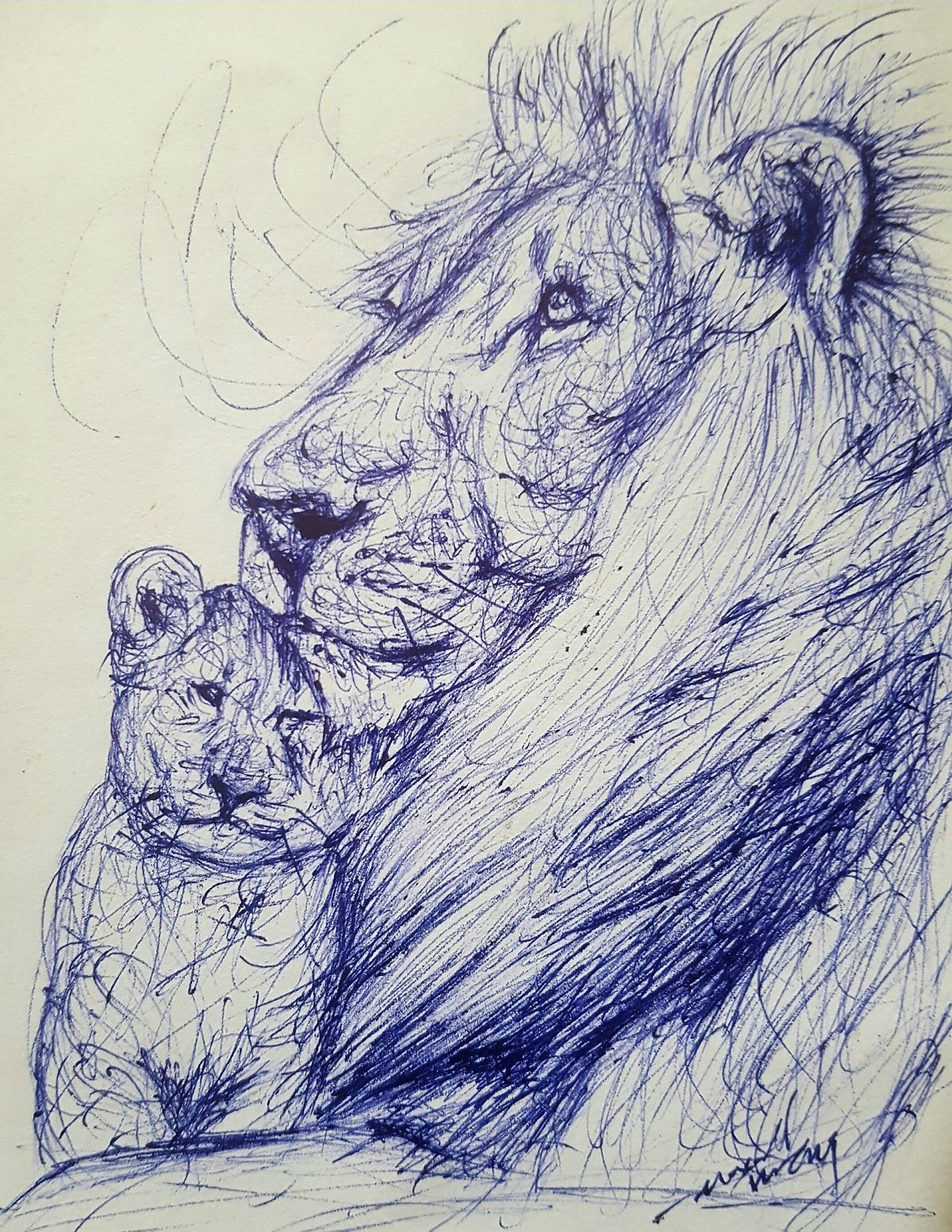 Lion Drawing Poster | Realistic Scribble Sketch with a Ballpoint Pen