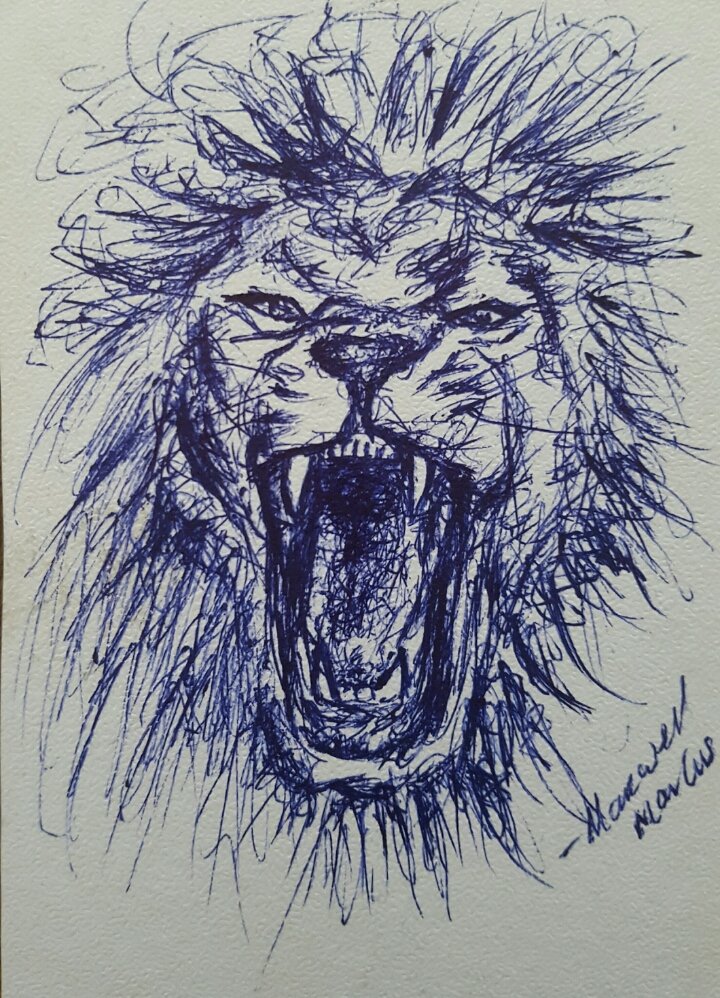 Male lion in the gray canvas / Drawing | ai illustrator file | US$5.00 each  | Ai & PNG File