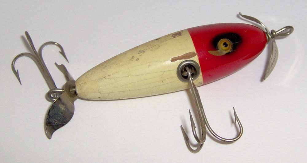 VINTAGE SOUTH BEND WOUNDED MINNOW WOOD LURE in RED HEAD  cool