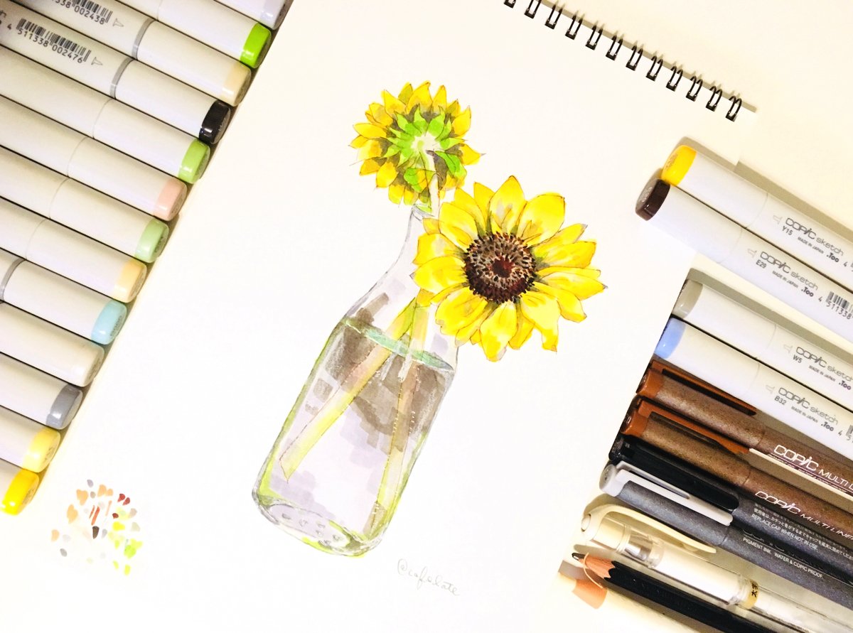 En Ja Analog Illustration Sunflower アナログイラスト ひまわり Peakd