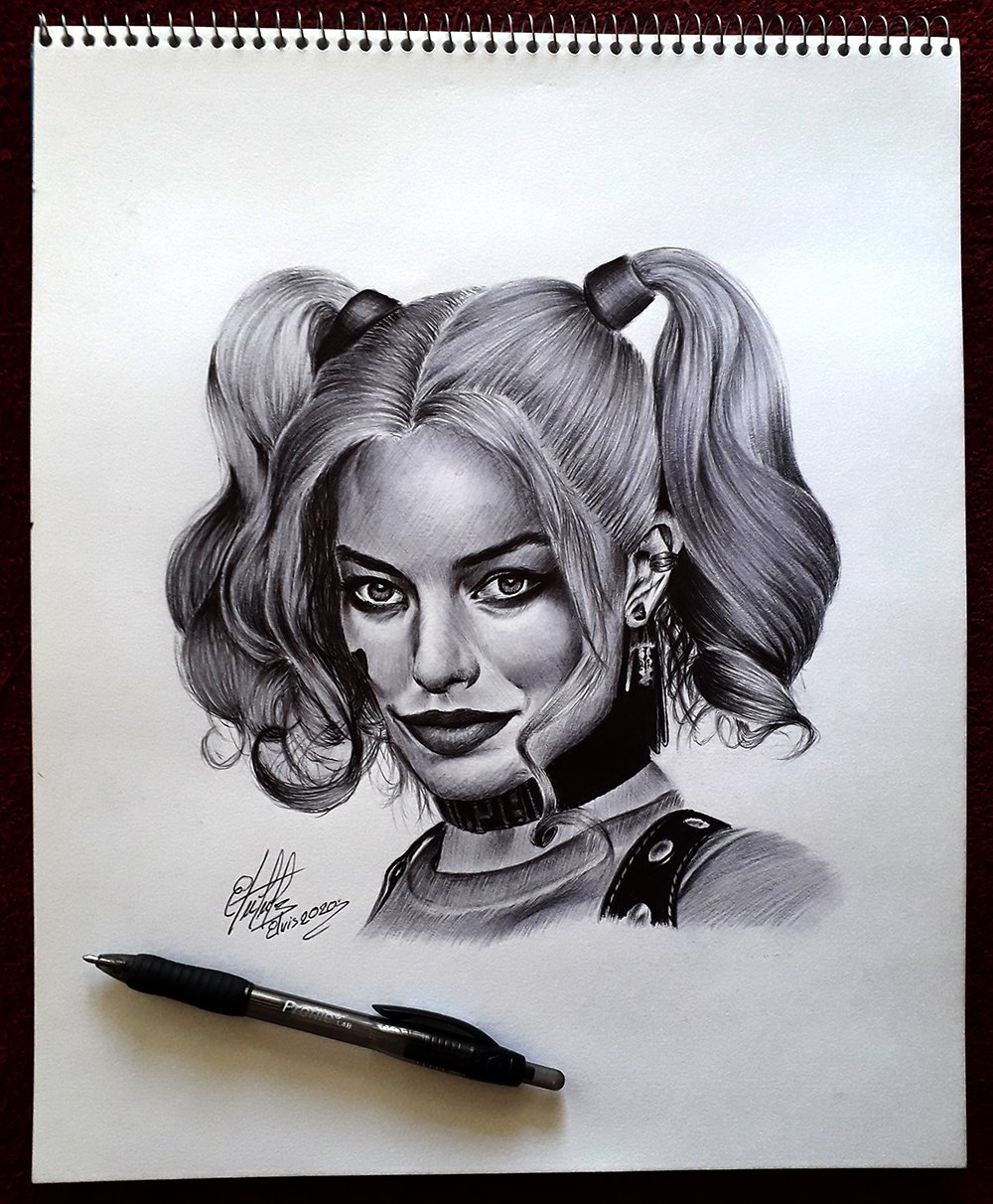 Drawing with Pen to Harley Quinn. 