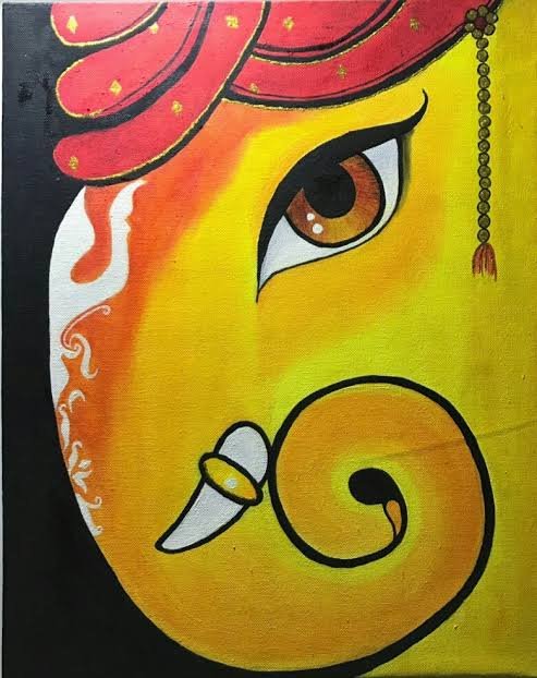 Sketch Of Ganpati On Brown Colour Painting Self Adhesive Sticker Poste –  Myindianthings
