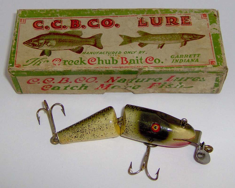 VINTAGE CREEK CHUB BABY JOINT PIKIE WOOD LURE in SILVER FLASH in BOX   neat wood lure