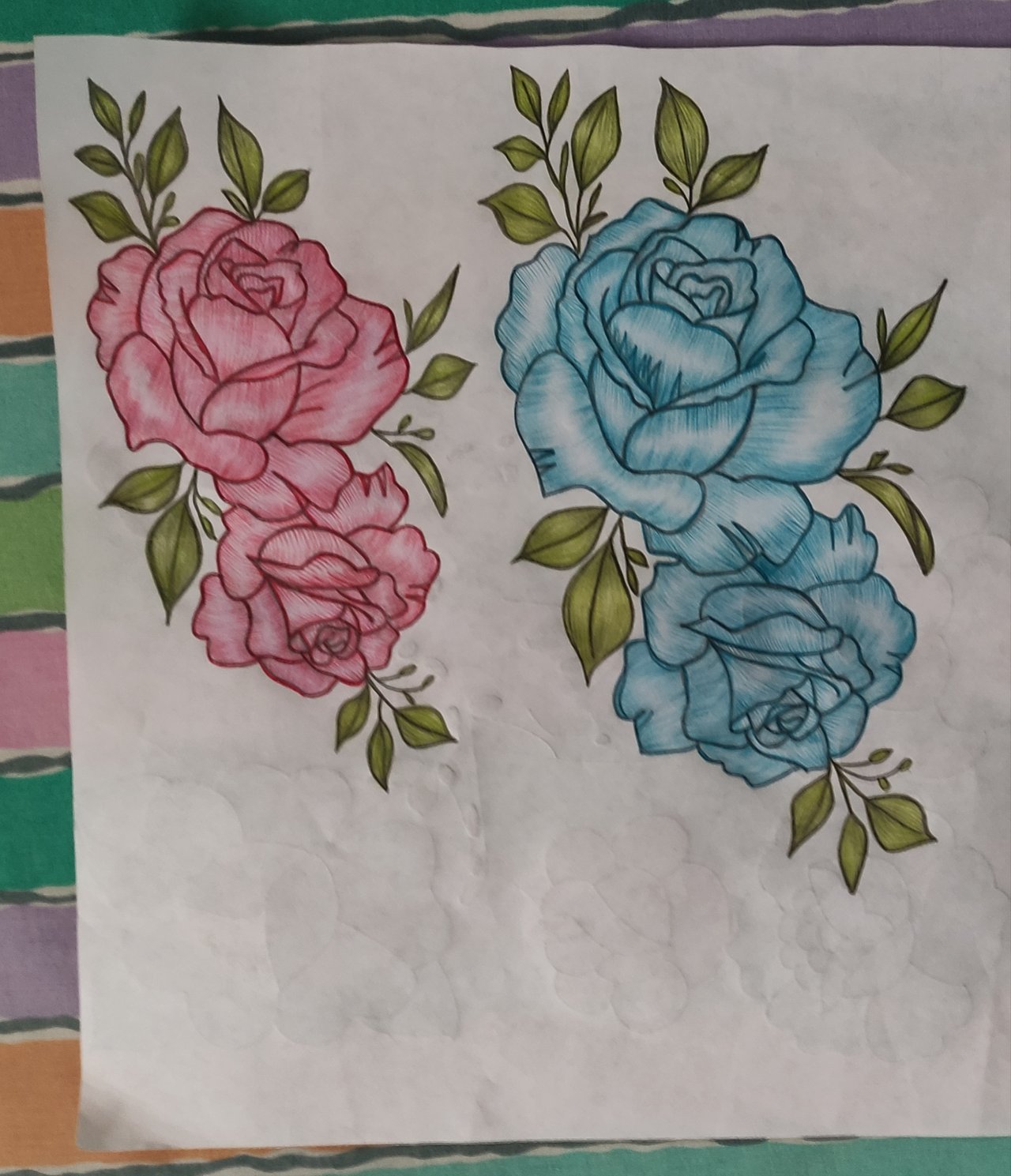 Drawing of beautiful blue and red roses. / Dibujo de Bellas rosas azules y  rojas. | PeakD